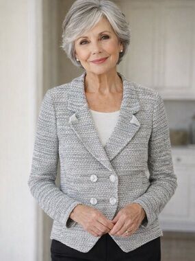 ST. JOHN Knit Sweater Blazer in Platinum Multi Size 8